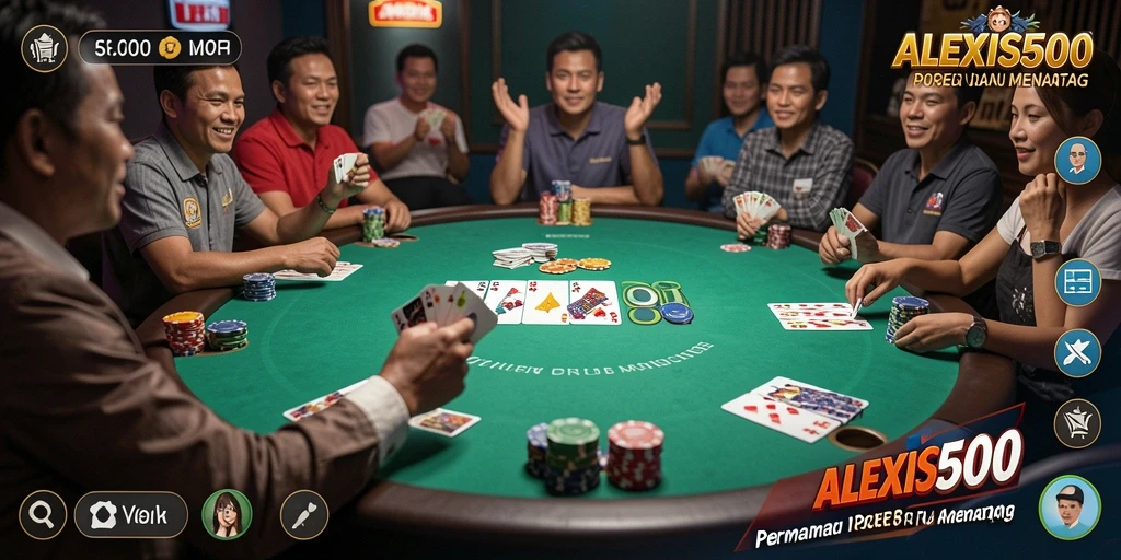 Screenshot ALEXIS500 menunjukkan aksi seru dalam permainan Poker.