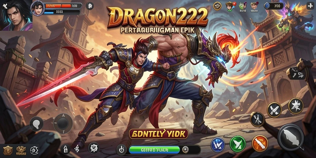 Screenshot utama DRAGON222 menampilkan pertarungan yang mendebarkan dan karakter yang kuat.