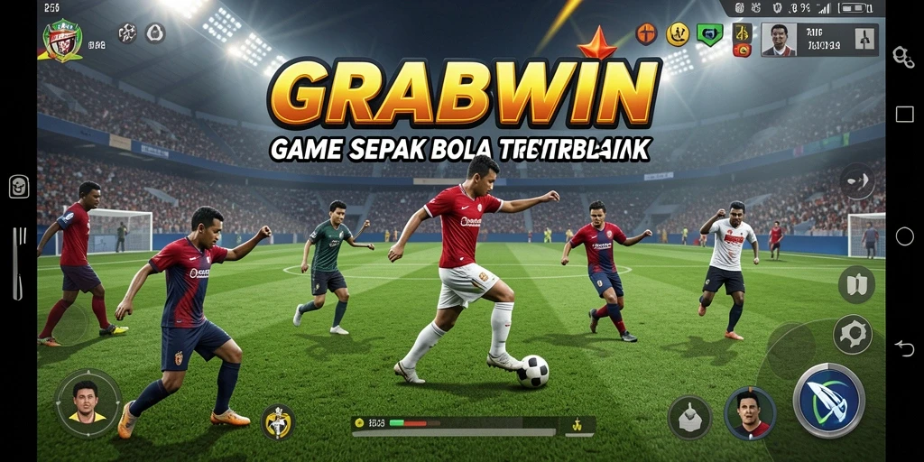 Gameplay menarik dan seru dari GRABWIN yang menampilkan aksi sepak bola.