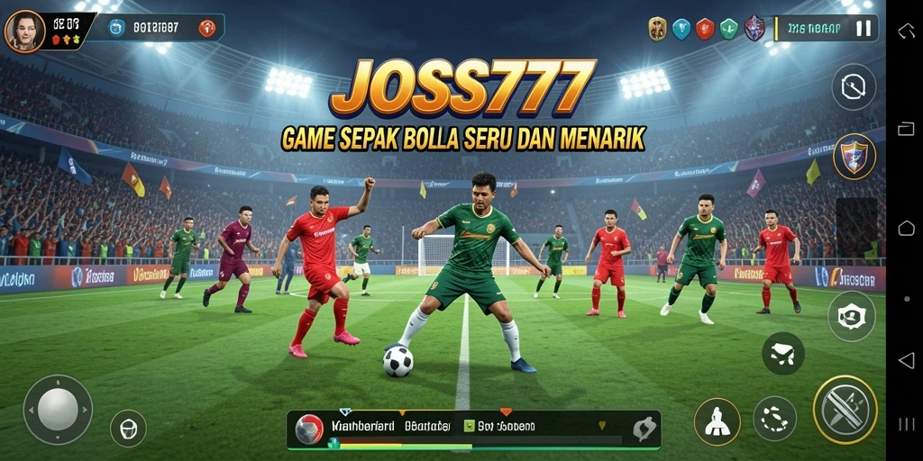 Tangkapan layar utama JOSS777 menampilkan aksi seru di lapangan sepak bola.