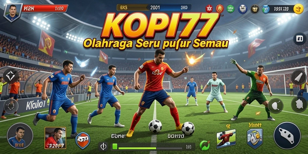 Screenshot utama KOPI77 menampilkan aksi seru dalam pertandingan olahraga.