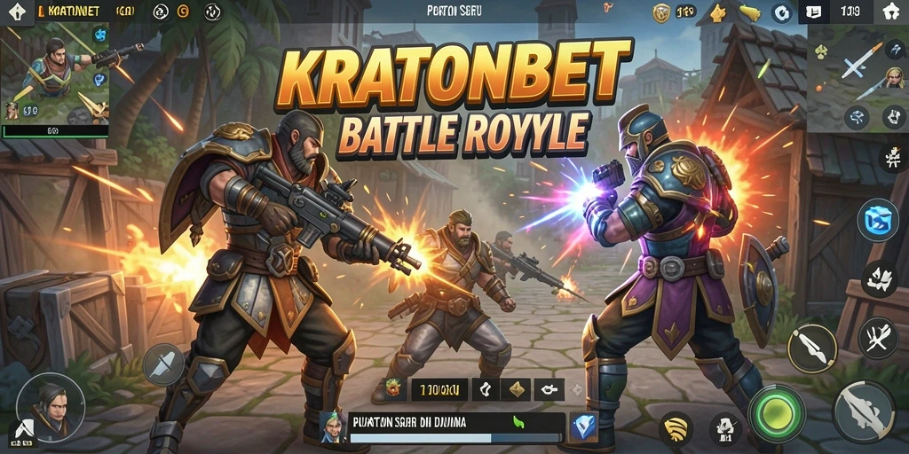 Screenshot KRATONBET menampilkan aksi pertarungan seru di pulau terpencil.